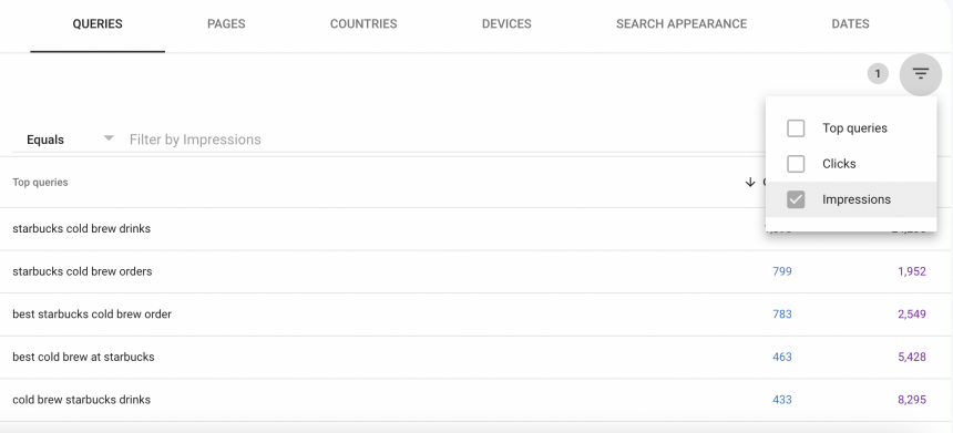 GSC Filter For Impressions