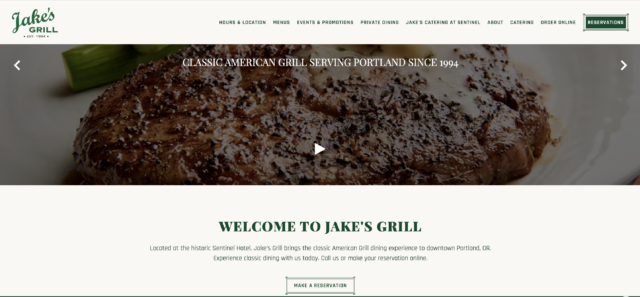 Homepage Screenshot Jake's Grill