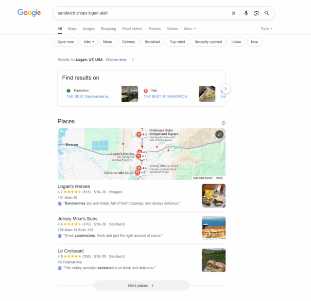 Local Seo Example Sandwich Shop