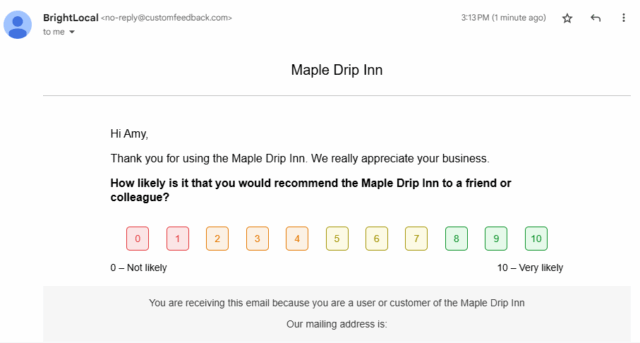 Maple Drip Inn Brightlocal Review Request